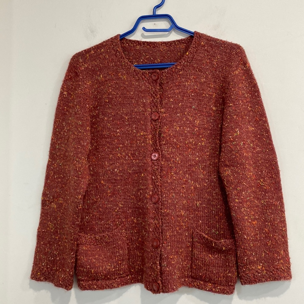 Vintage Hand Made Cardigan Sweater Wool/ Wool Blend in Brown Melange size S